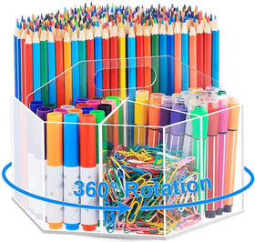 Acrylic Pen Holder 360-degree Rotating Clear Pen Organizer for Desk Desktop Stationery Organizer Caddy for Office School Home