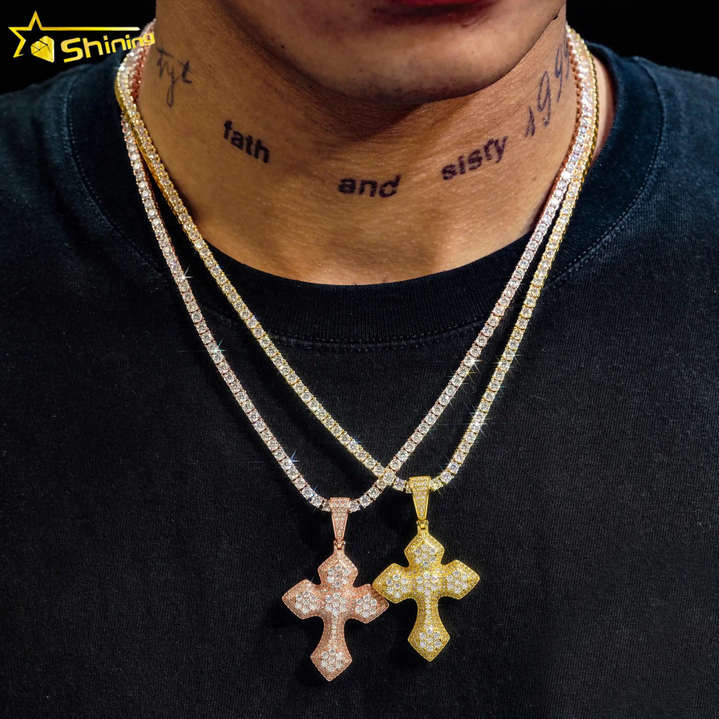 Fine Jewelry Dropshipping Iced Out VVS Moissanite Cross Pendant18K Gold Plated Sterling Silver Fashion Jewelry Pendants & Charms