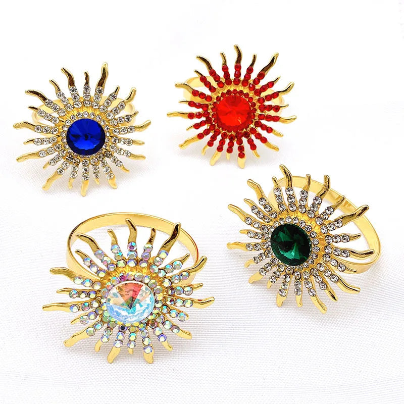 Wholesale Luxury Metal Napkin Rings Big Acrylic Sunflower With Rhinestone Romantic Wedding and Party Accessories
