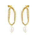 Fashionable Women Wedding Stainless Steel Bead Chain Pearl Earring Studs