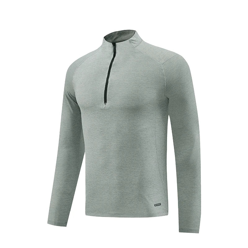 Men's Quick Dry Half Zipper Long Sleeve Gym T-Shirt Turtleneck Polo Custom Logo Woven Solid Color Plus Size Casual
