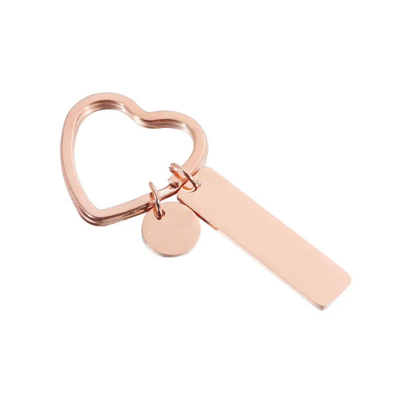 New Fashion Jewelry Stainless Steel Heart Key Ring Bar Keychain Blank Laser Engraving Keychain Custom for Diy Key Ring