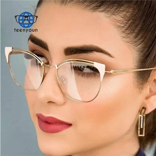 Teenyoun Metal Oversized Women Top Quality Optical Glass Lens Frames Eyewear Cat Eye Eyeglasses