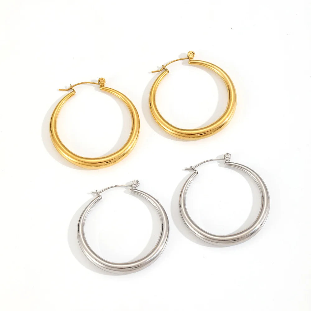 18K Gold Plated Luxury Stainless Steel Round Circle Earrings High High Quality Trendy Hoop Jewelry for Women