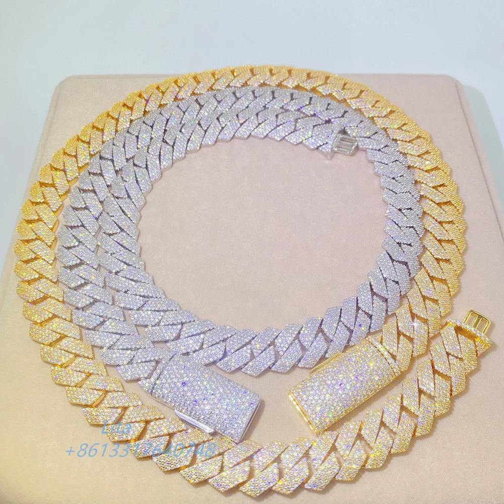 15mm 18mm 20mm Bussdown Luxury Pass Diamond Tester Gra Moissanite Hip Hop Miami Cuban Link Necklace for Men