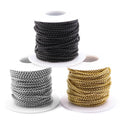 2mm 2.5mm 3mm Wholesale Black Gold Plating Stainless Steel Square Chain Bulk Silver Necklace Chains Roll for DIY Jewelry
