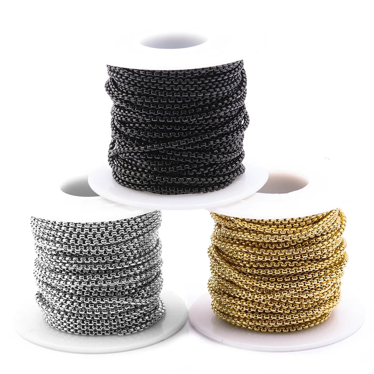 2mm 2.5mm 3mm Wholesale Black Gold Plating Stainless Steel Square Chain Bulk Silver Necklace Chains Roll for DIY Jewelry