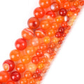 AsVrai U 4/6/8/10/12mm Orange Stripe Agate Round Loose Natural Stone Beads for Jewelry Making Findings DIY Bracelets Necklaces