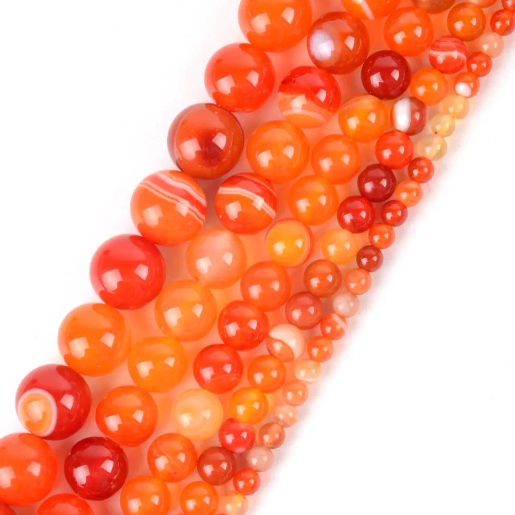 AsVrai U 4/6/8/10/12mm Orange Stripe Agate Round Loose Natural Stone Beads for Jewelry Making Findings DIY Bracelets Necklaces