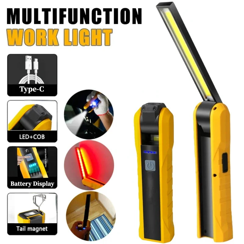 Portable COB LED Work Lamp Multifunction Magnetic Flashlight with Rotatable Hook Bright and Torch Light for Working