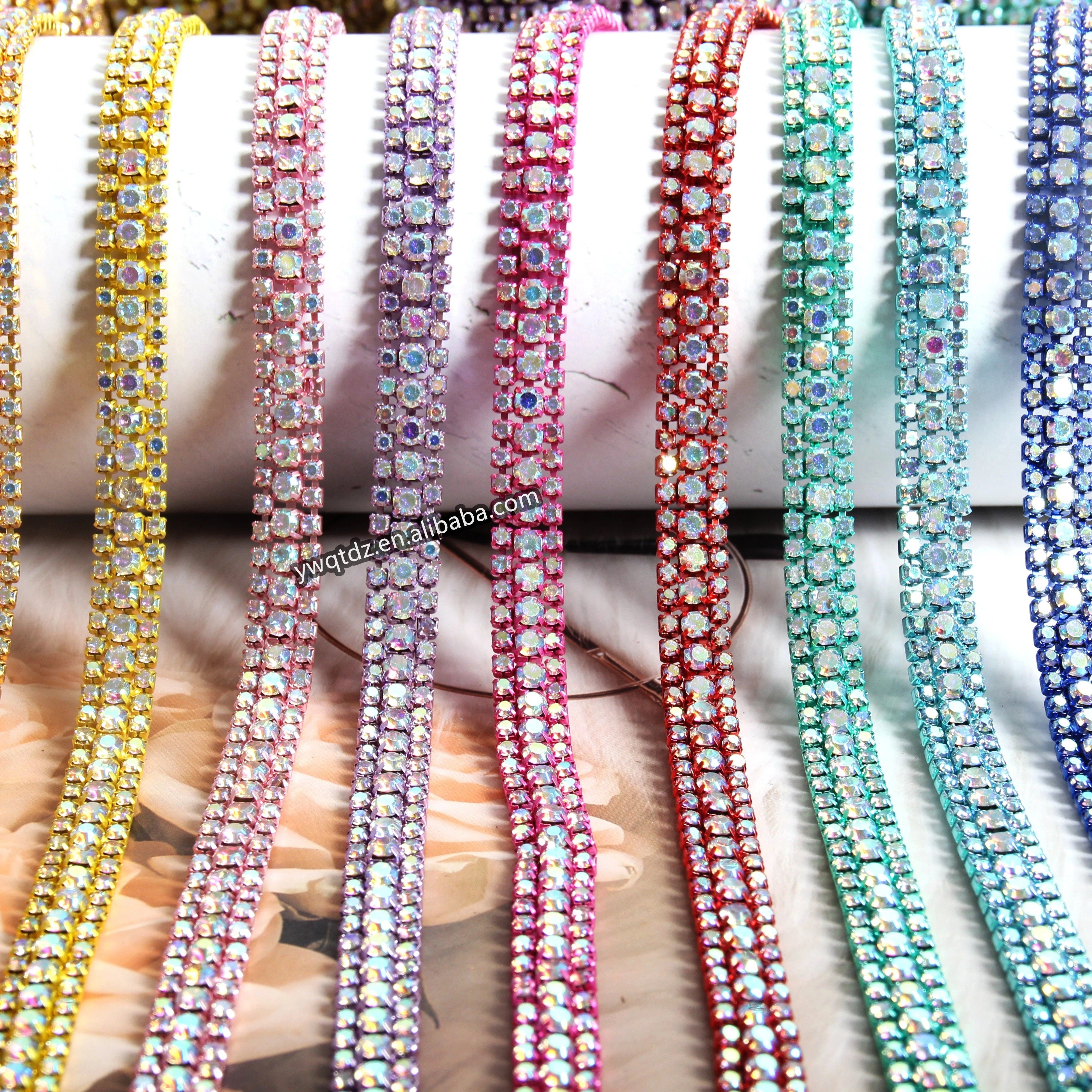 New AB Color Three-Row Claw Chain SS8+SS16 Color Bottom Electrophoretic AB Water Diamond Inlaid