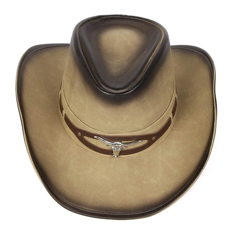 Men's and Women's PU Leather Western Cowboy Cowgirl Hats for Travel Sports Outdoor Activities