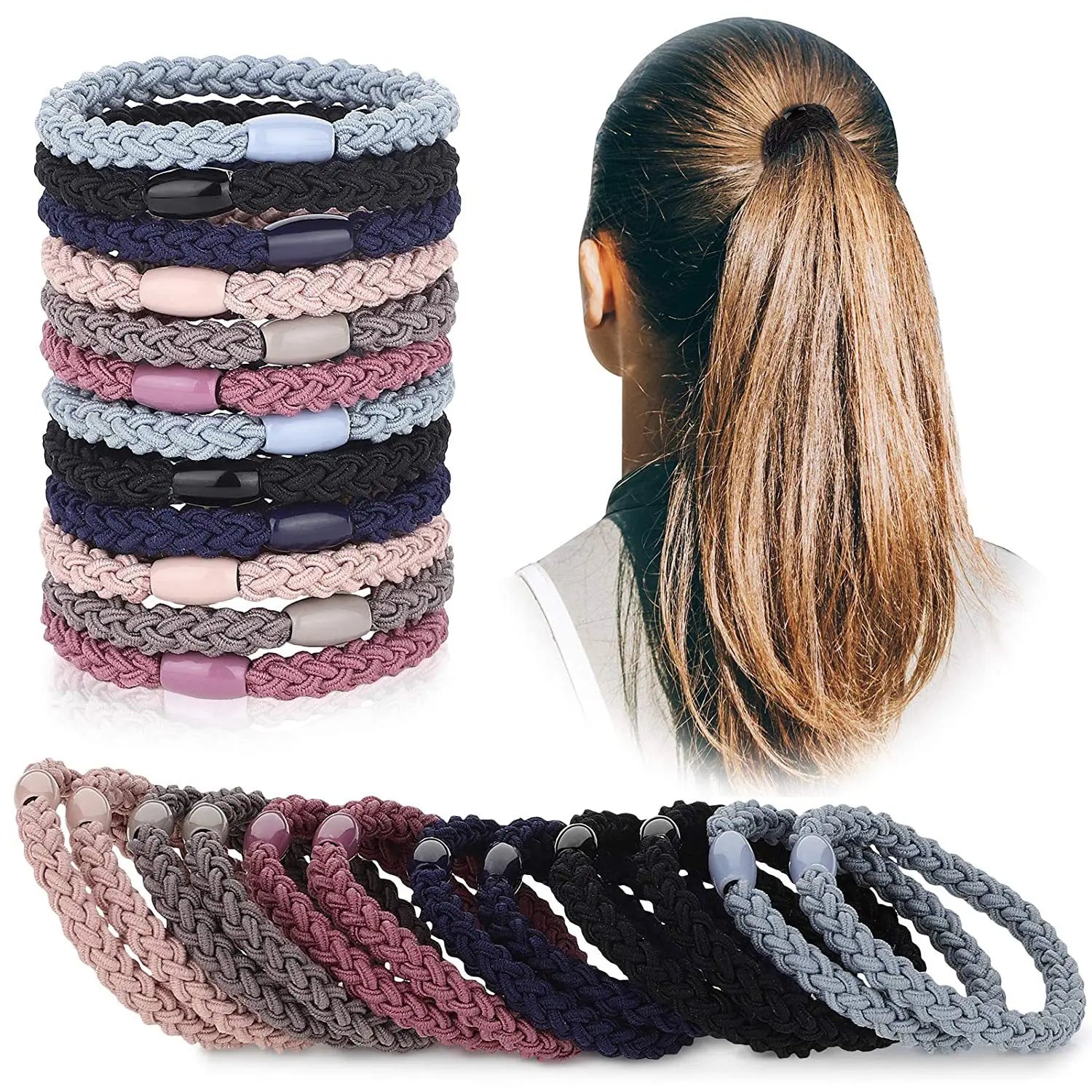 New Popular Thickened Braided 12pcs/set High Elastic Hair Tie Color Rubber Hairband Head Rope Women's Hair Accessories Wholesale