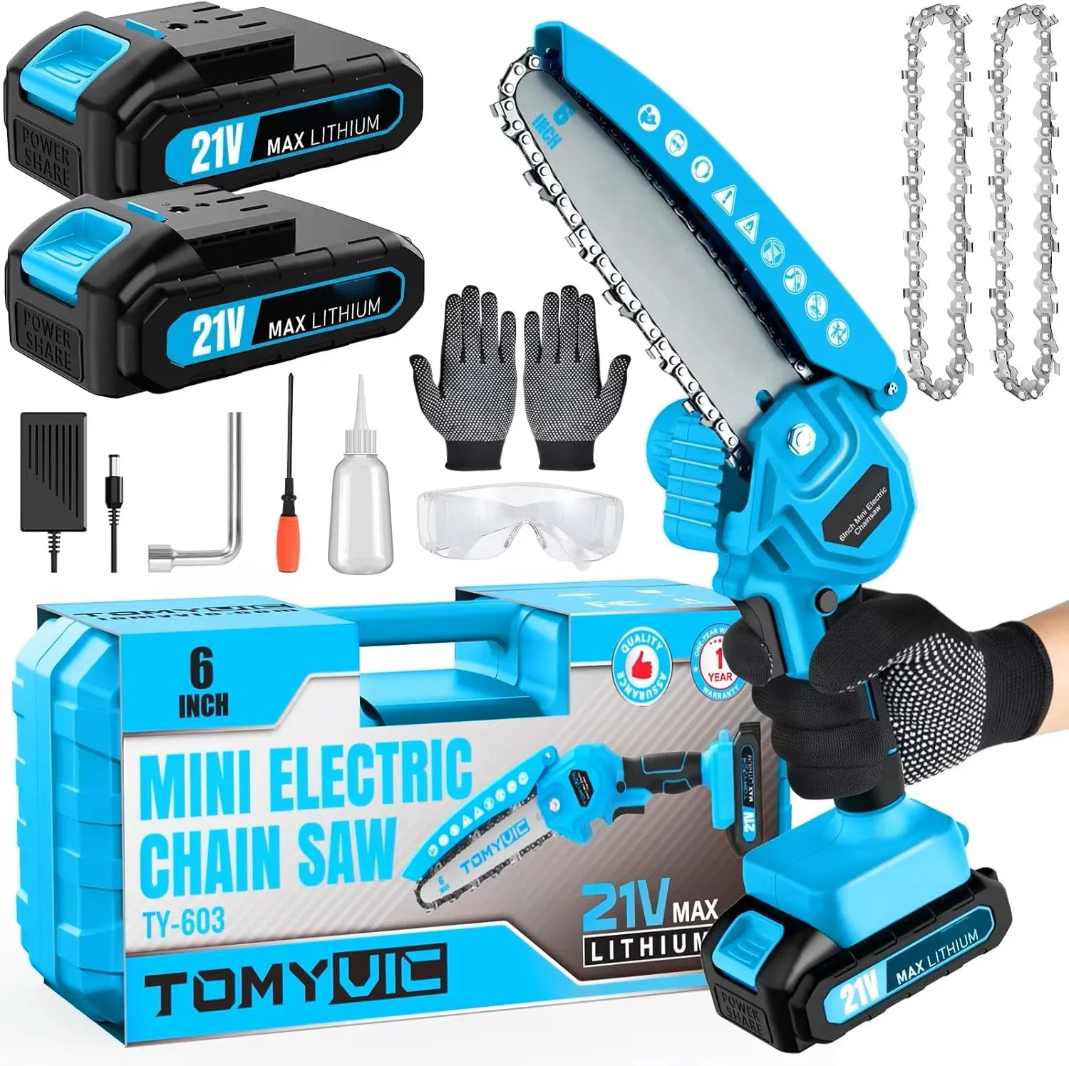 Mini Chainsaw 6-Inch Battery Powered Cordless Electric Chainsaw with Brushed Motor Powered Chain Saw