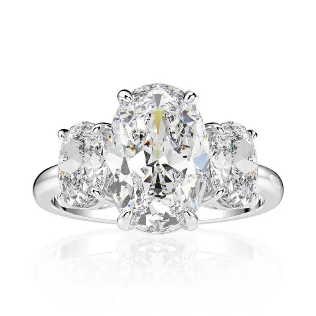 925 925 Sterling Silver Zircon Stone Ring 3 Stone Oval Cut Diamond Engagement Rings for Women