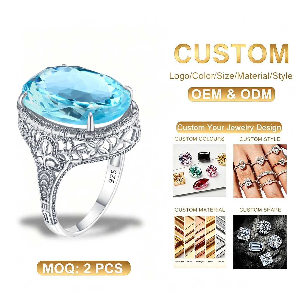 Real Vintage Silver 925 Rings Women Huge Sapphire Gemstone Ring Exquisite Goth Filigree Silver Jewelry Wholesale