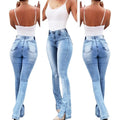 Spring New Fashion High Waist Jeans Women  Elastic Split Horn Denim Pants Casual Style