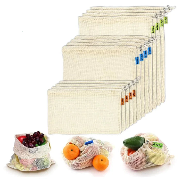 Cotton Mesh Reusable Produce Bags Recyclable Packaging Machine Washable Durable Fruit/vegetable Mesh Net Bag