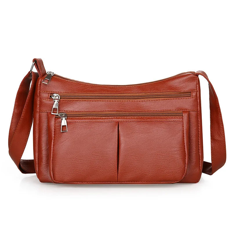 New Fashion Trend Multi Pockets Zipper Shoulder Purse Handbag Soft PU Leather Crossbody Bags for Women Lady