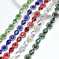 Red Green Royal Blue Teardrop Crystal Trim Applique Round Flower Rhinestone Chain Decorative Dress Clothing Accessories