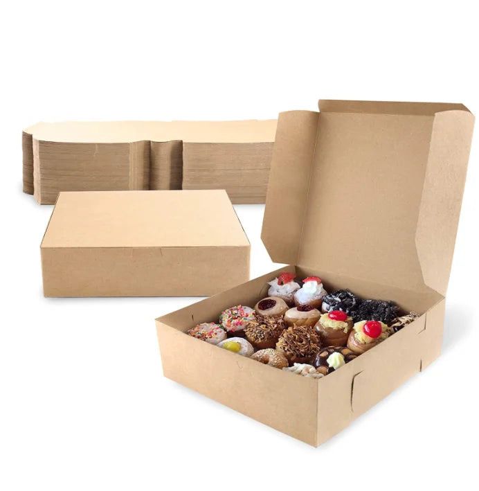 Pastry Boxes Brown Bakery Box for Cookie Compostable Kraft Paper Cardboard for Baked Goods Packaging