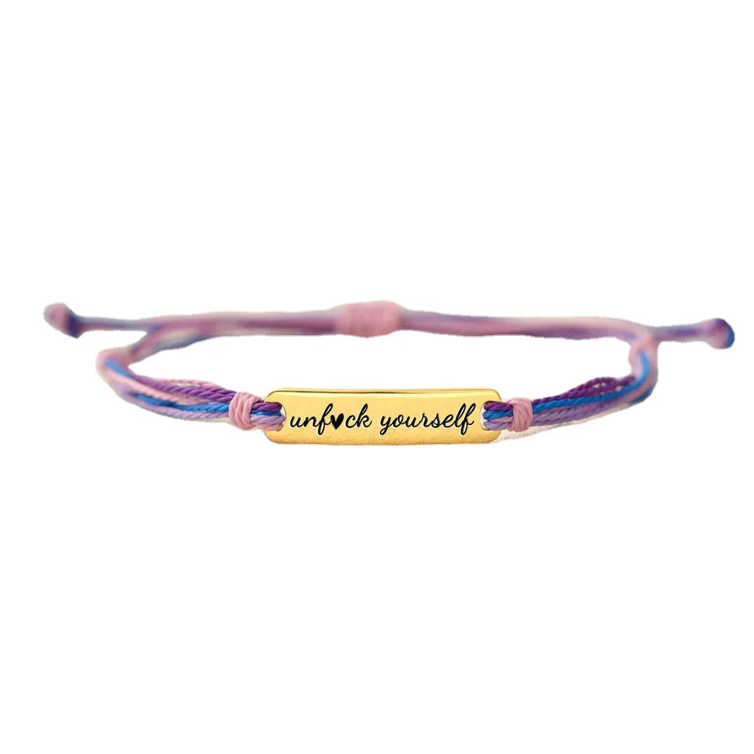 Customized Colorful Handmade Braided Rope Letter Bracelets Stainless Steel Inspirational Bracelet Jewelry Custom