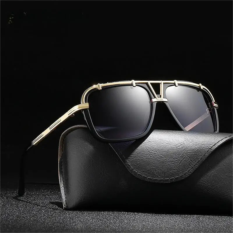 Fashion Classic Vintage Sunglasses Large square Metal Frame Double Bridge Sunglasses Unisex Outdoor Driving Polarized Sunglasses