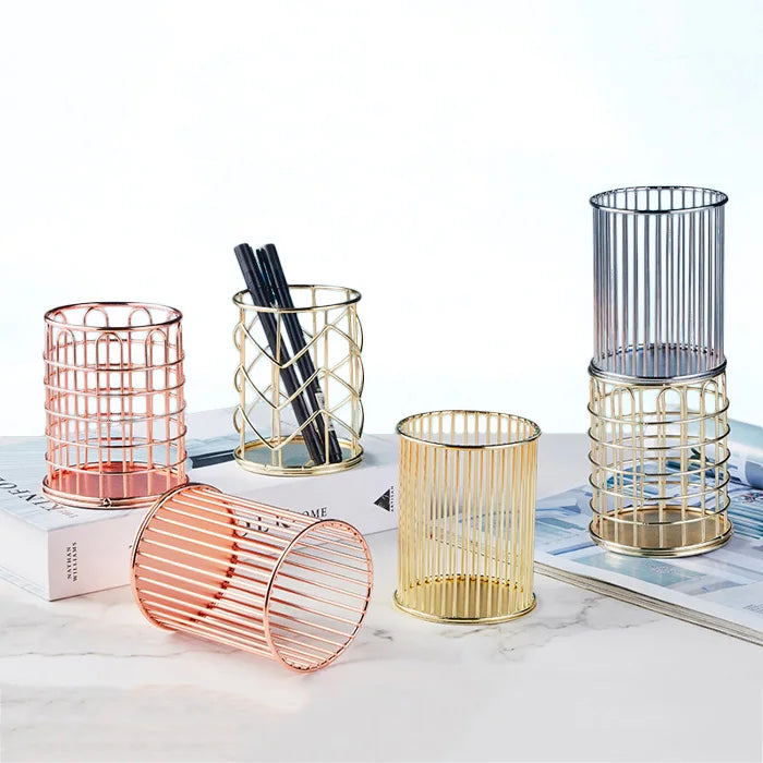 Rose Gold Metal Pen Cup Holder Makeup Brush Holder Desk Organizer