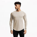 Men's Cotton Spandex Material Quick Running T Shirt Custom Logo Blank Fitness Curved Hem Gym Long Sleeve T Shirts