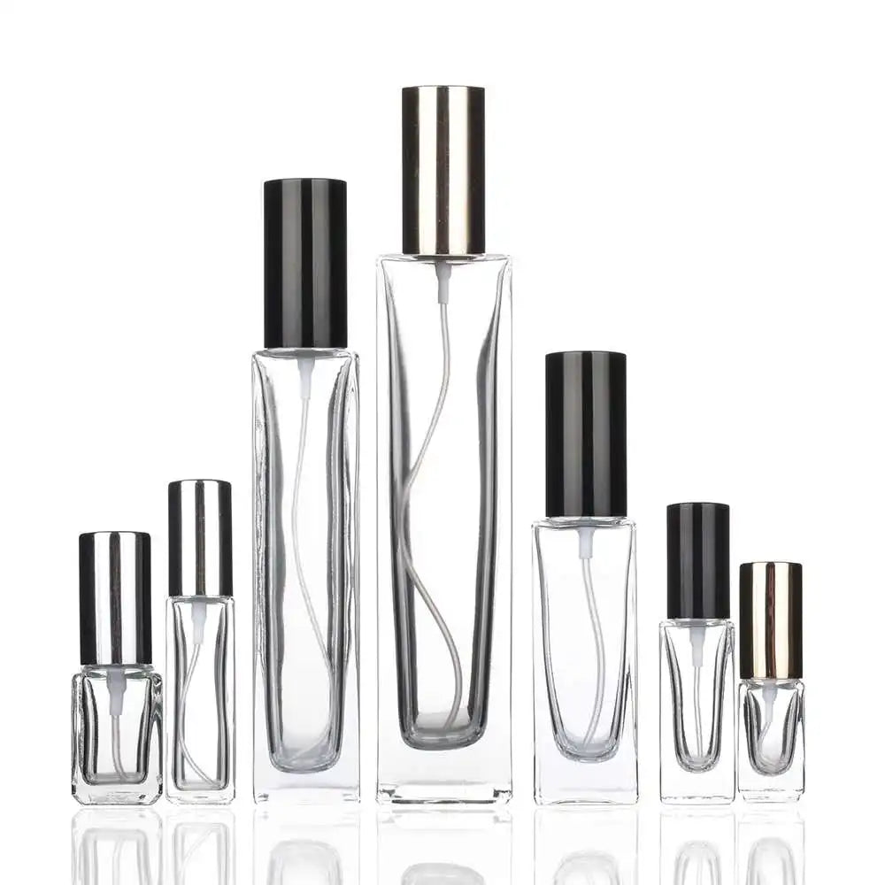 Cosmetic Packaging 10ml 30ml 50ml 100ml Empty Clear Square Glass Perfume Bottle With Spray Pump Cap