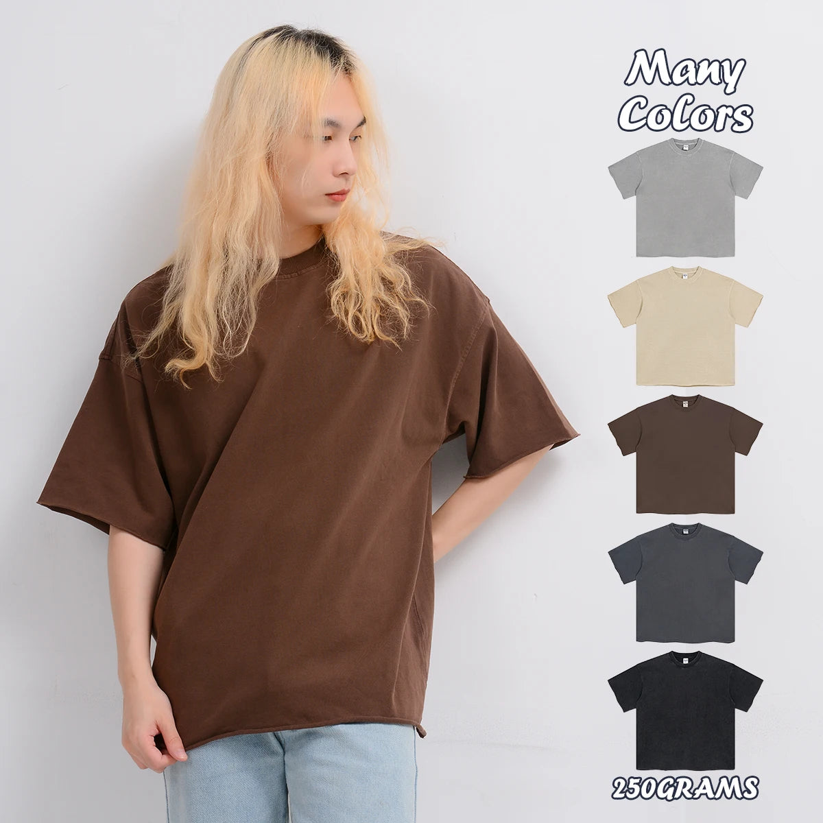 Wholesale Men Washed Curly Hem T-shirt Streetwear Hip Hop Stone Cotton t Shirts With logo Customize Oversized Vintage T-shirt