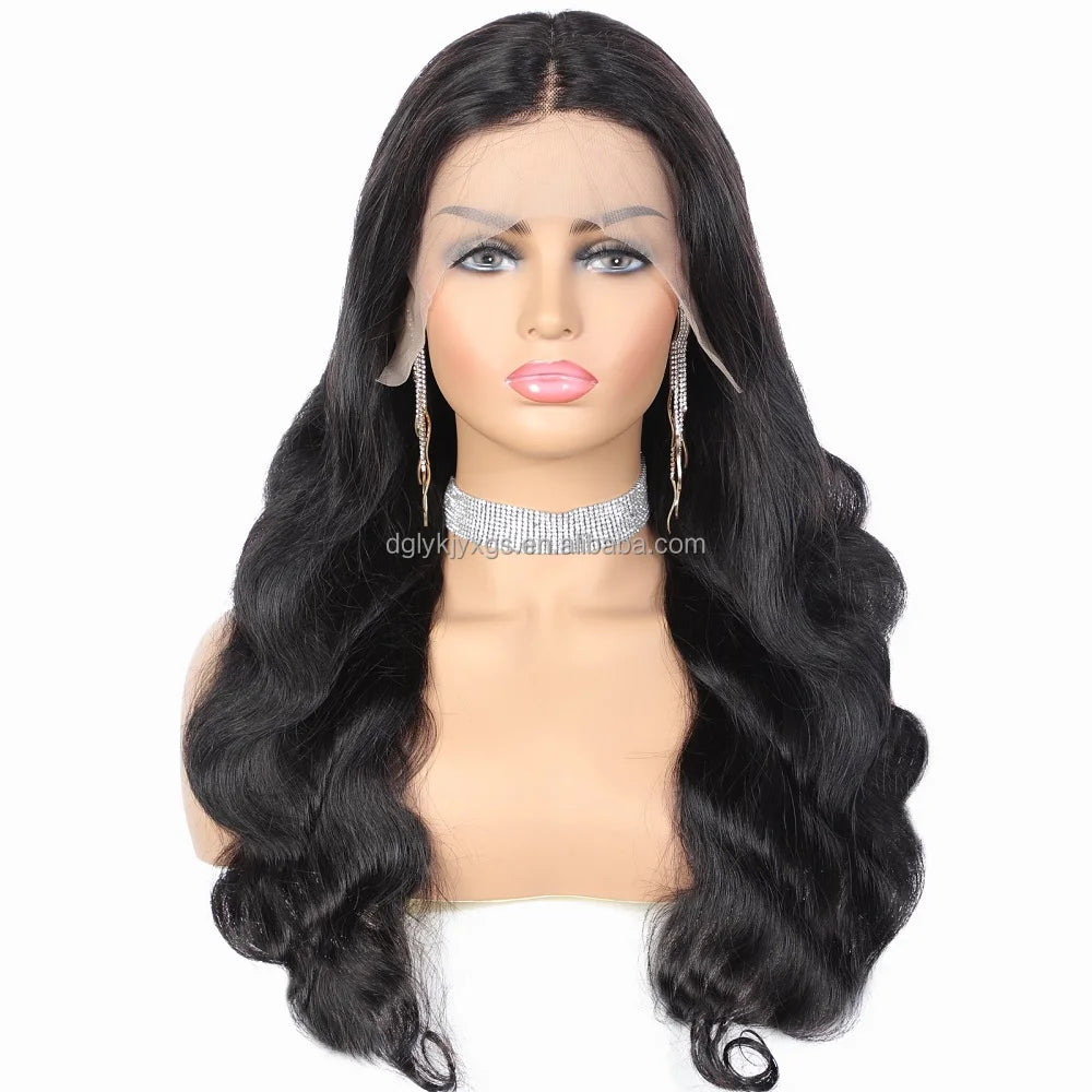 HL23 Remy Hair Human Wig Bangs Long Full Lace Wigs for Black Myanmar Women T-part Body Wave 12-24inch 1 Piece Swiss Lace 1B#