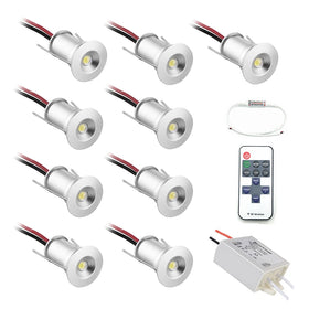 9pcs 12V Downlight Dimmable Spotlight IP65 Led Stair Light 1W Cabinet Showcase Ceiling Light with Remote Controller IP67 Driver
