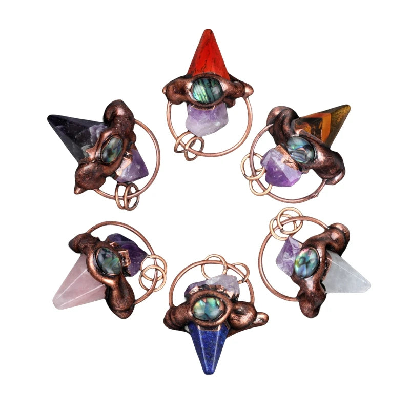 Newest Selling Hexagonal Pyramid Retro Red Copper Natural Stone Pendant for Jewelry Necklace Making