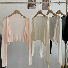 Stock New Design Long Sleeve Knit Smock Girls Button Knit Cardigan Light Thin Knitted Sweater Cost for Women