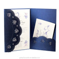 Custom Laser Navy Blue Pocket Wedding Invitation Card Thanksgiving Day and Laser Cut Birthday Invitation Cards with RSVP Cards