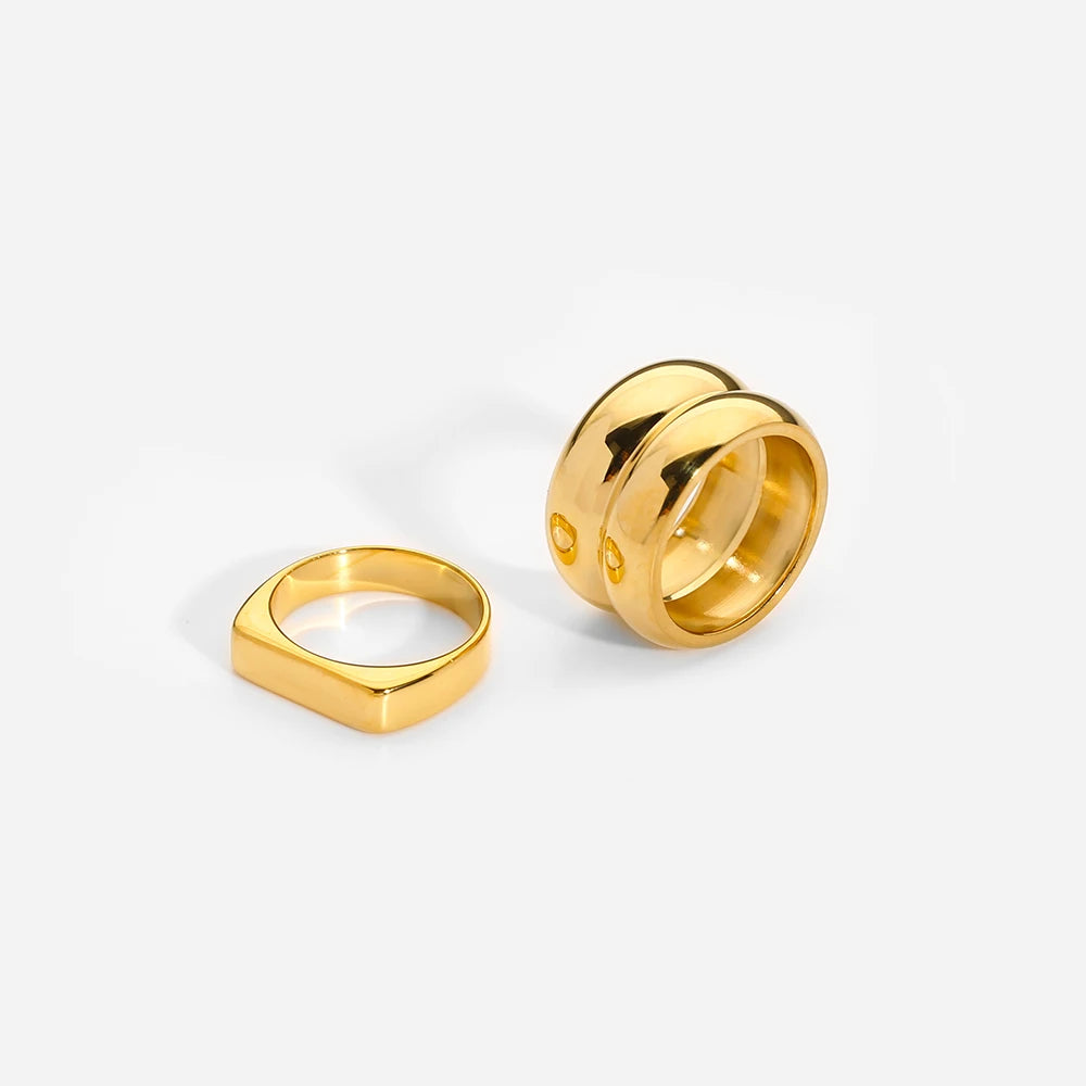 18K Gold Plated Stainless Steel Geometric Statement Chunky Band Cocktail Ring Cross Band D Rings Trendy Simple Unisex Daily Wear