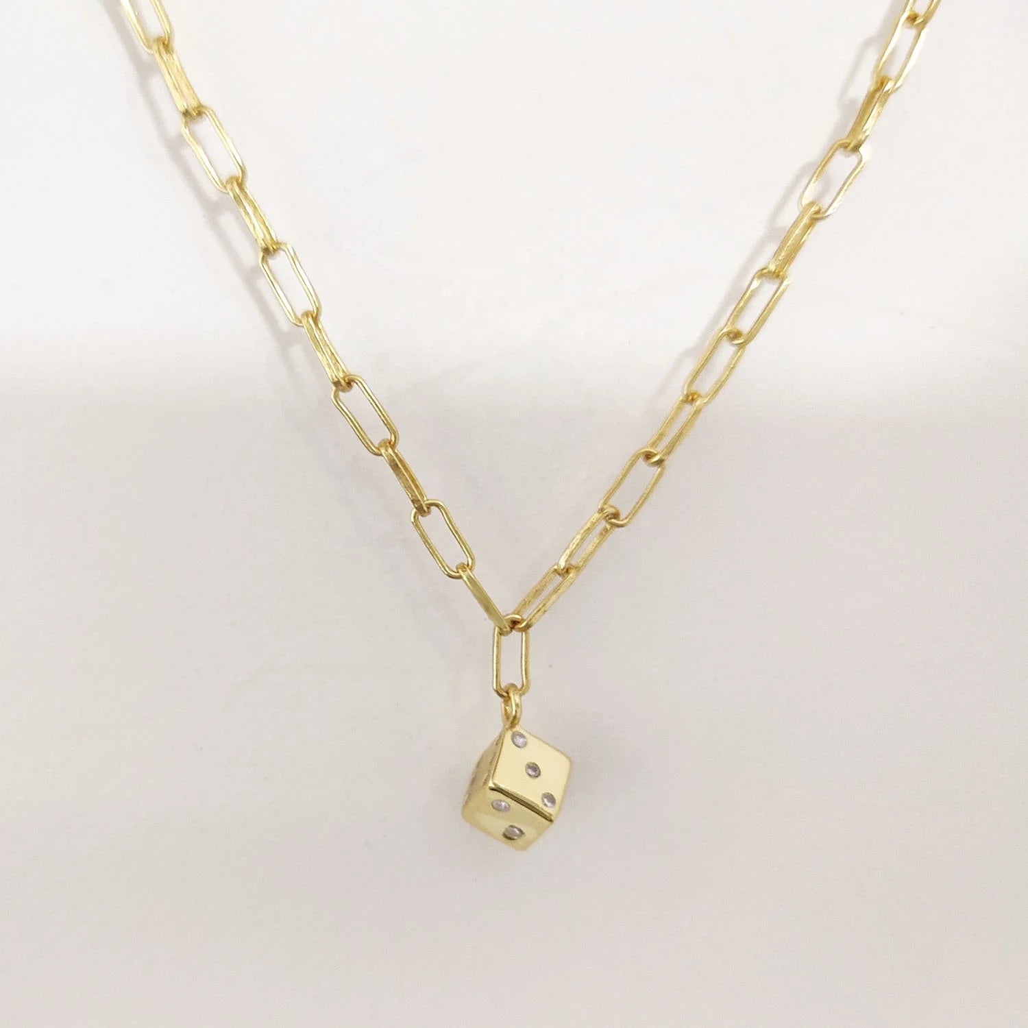LOZRUNVE 925 Sterling Silver Paperclip Chain Small Cube Dice Pendant Necklace
