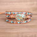Bohemian Handmade Imperial Stone Bracelet Multilayer Leather Wrap Natural Stone Bead Bracelet SKB032