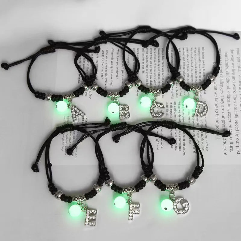 Wholesale Handmade Weave Bracelet Bangle With Letter 2023 Hot Selling Initial Alphabet Charms Luminous Bracelets for Women
