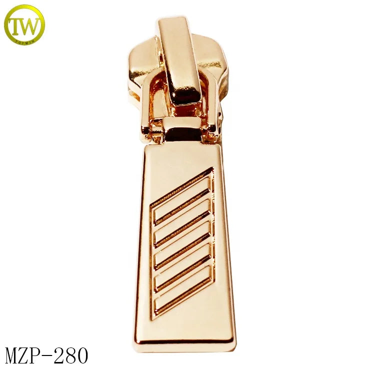 Zipper Manufacturer Made Handbag Puller Type Custom Gold logo Zipper Head #5 Metal Puller Tags for Boot