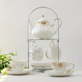 Hot Sale Ceramic Coffee Tea Cup and Saucer Set Afternoon Tea Set Coffee Pot with Rack Shelf