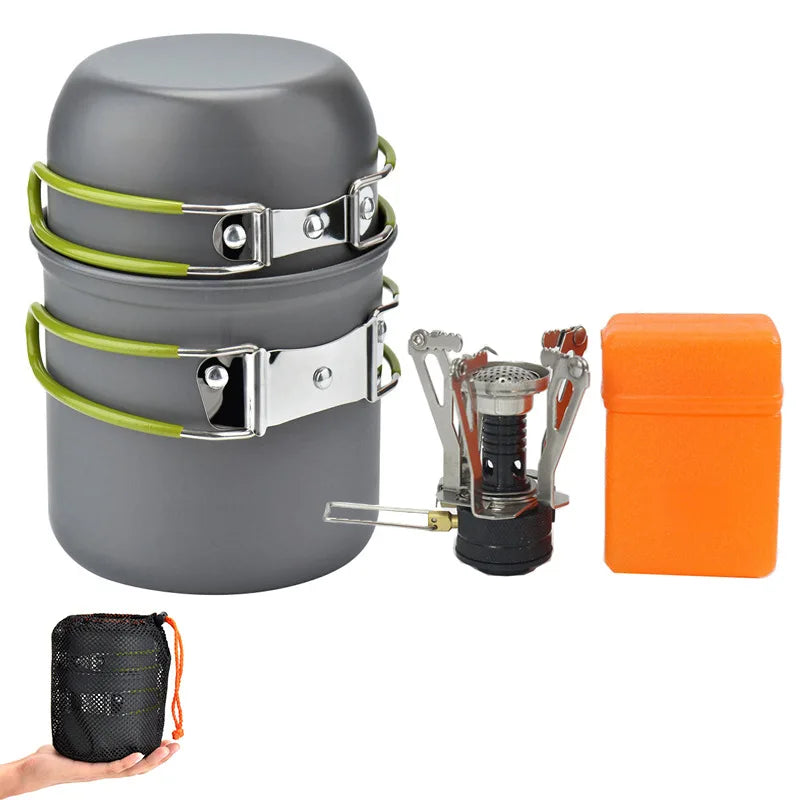 Hot Selling Lightweight Aluminum Cookware Set for Outdoor Camping with Pots and Stove Includes Frying Pan for Travel