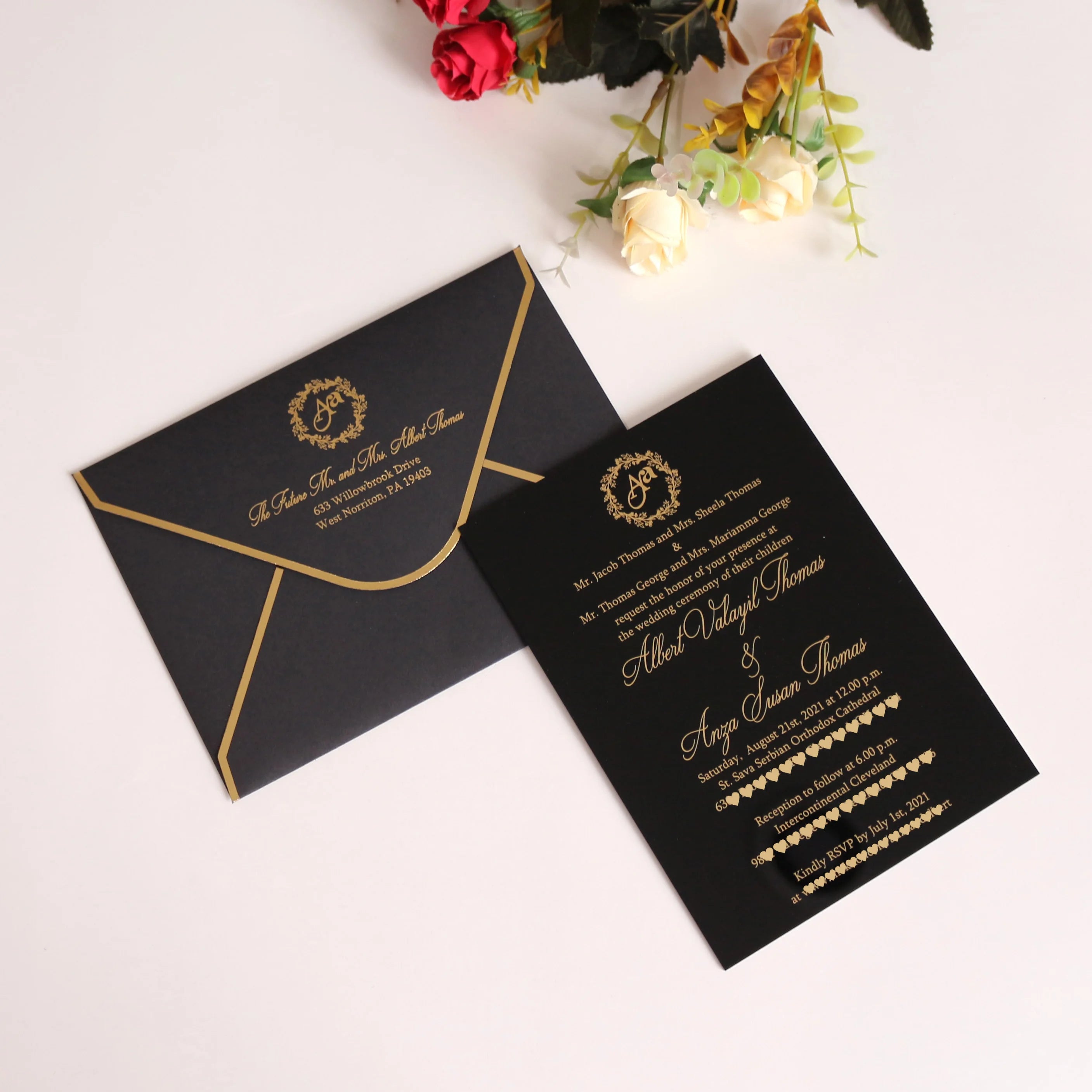 Classic Timeless Black Acrylic Place Card Wedding Party Invitation Cards and RSVP Card