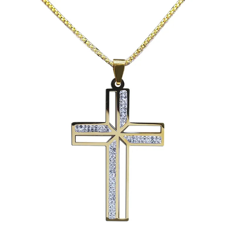 Catholic Crucifix Cross Necklace Gold Color Stainless Steel Christian Jesus Christ Necklaces Male Jewelry Cordao Masculino
