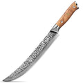 67 Layer Damascus Steel OEM Slaugther Carving Knife Full Tang Olive Handle Damascus Slicing Knife