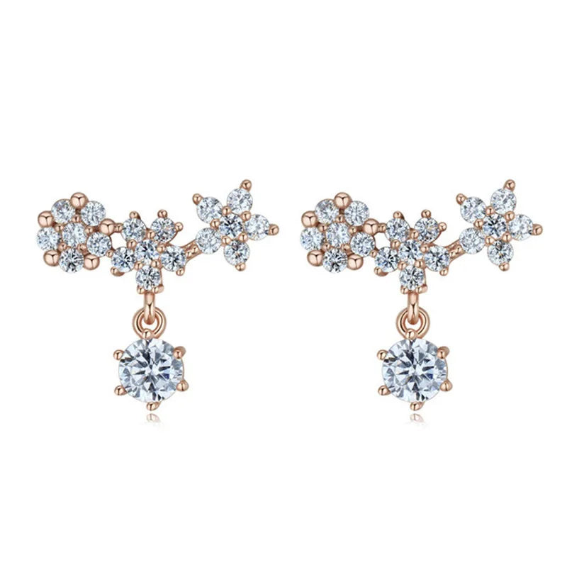 Korean Version 925 Sterling Silver Fashion Earrings Zircon Personality Flower Stud Earring for Engagement Wedding Party Gift