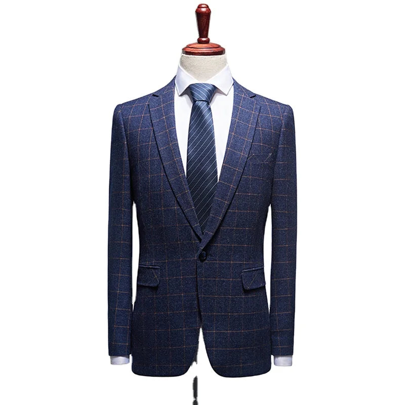 Stylish Groom Suit Slim British Plaid Suit Korean Version Casual Wedding Dress Wedding Suits