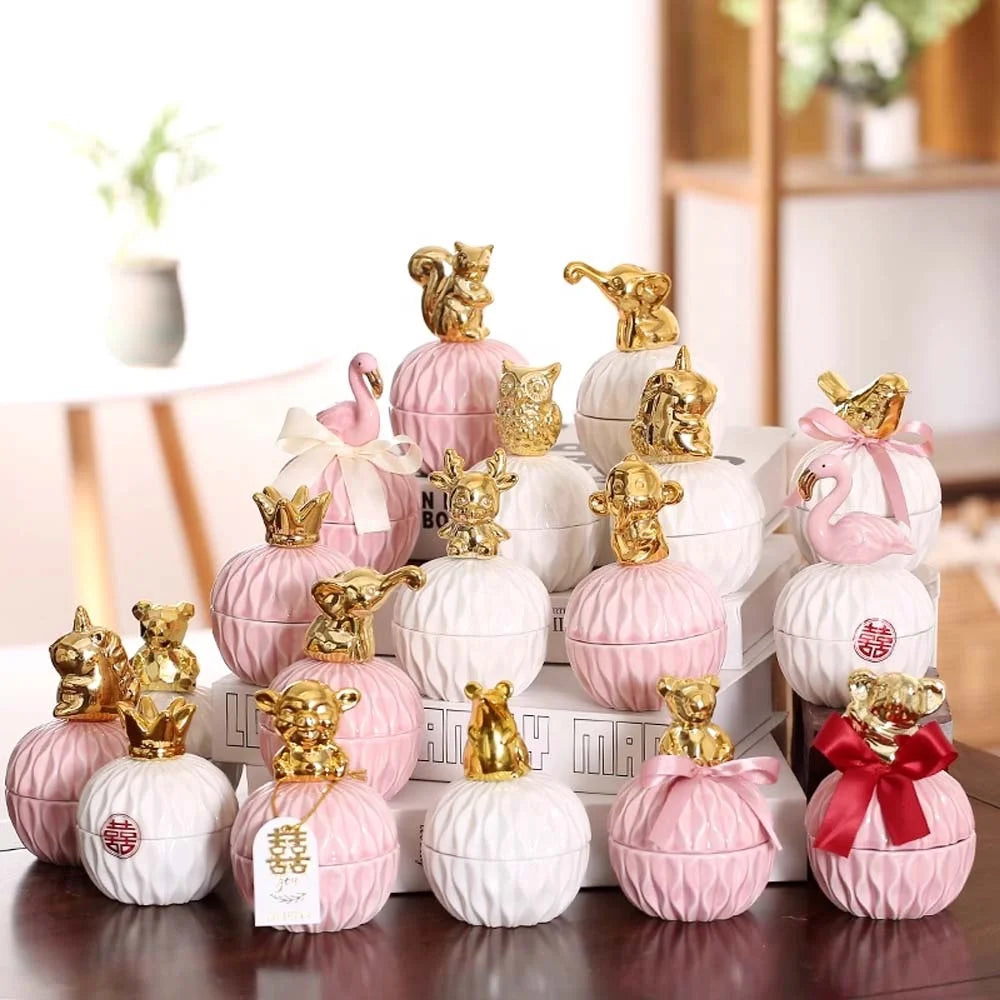 Cartoon Golden Animals Ceramic Jewelry Boxes Jewelry Packaging Box for Wedding Party Gifts Favor Decoration