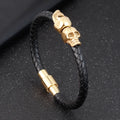 Skull Head Accessory Black Genuine Leather Bracelet Jewelry Punk Style Braided Magnetic Clasp Leather Bracelet for Men